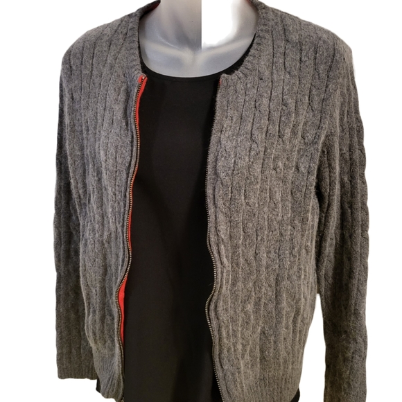 E.Bauer Angora Mix Zip-Up with Grey Cable Knit Design in S - Picture 2 of 7